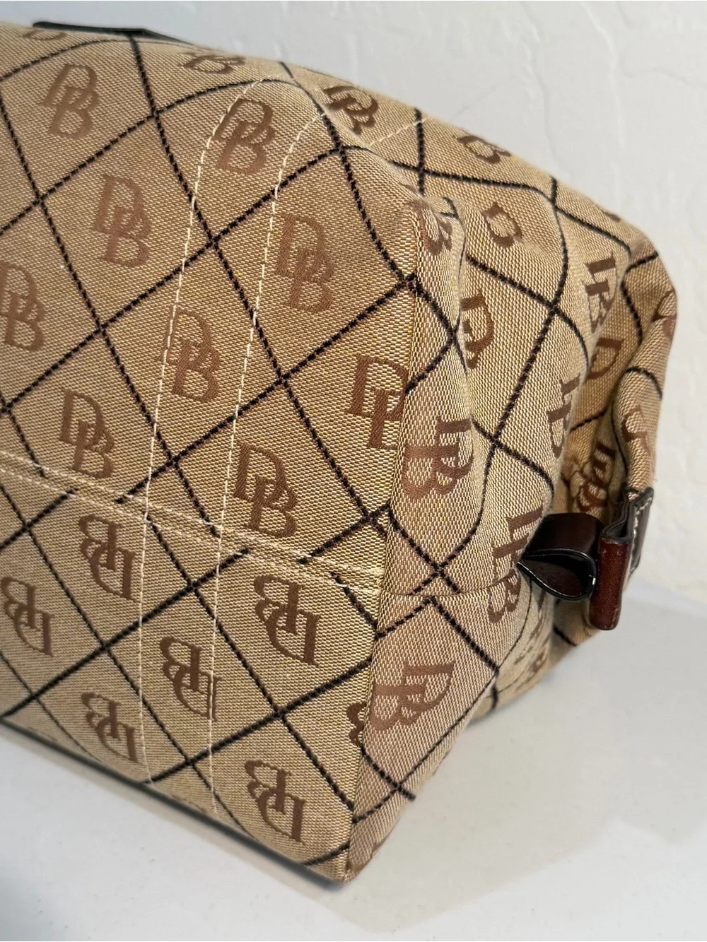 Vintage Dooney & Bourke Signature Monogram Canvas Small Duffle Satchel